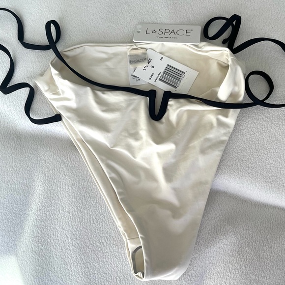 LSPACE UNDERWIRE NICO TOP MEDIUM JOY BITSY BOTTOM SMALL WHITE BLACK TRIM NWT - Picture 6 of 9